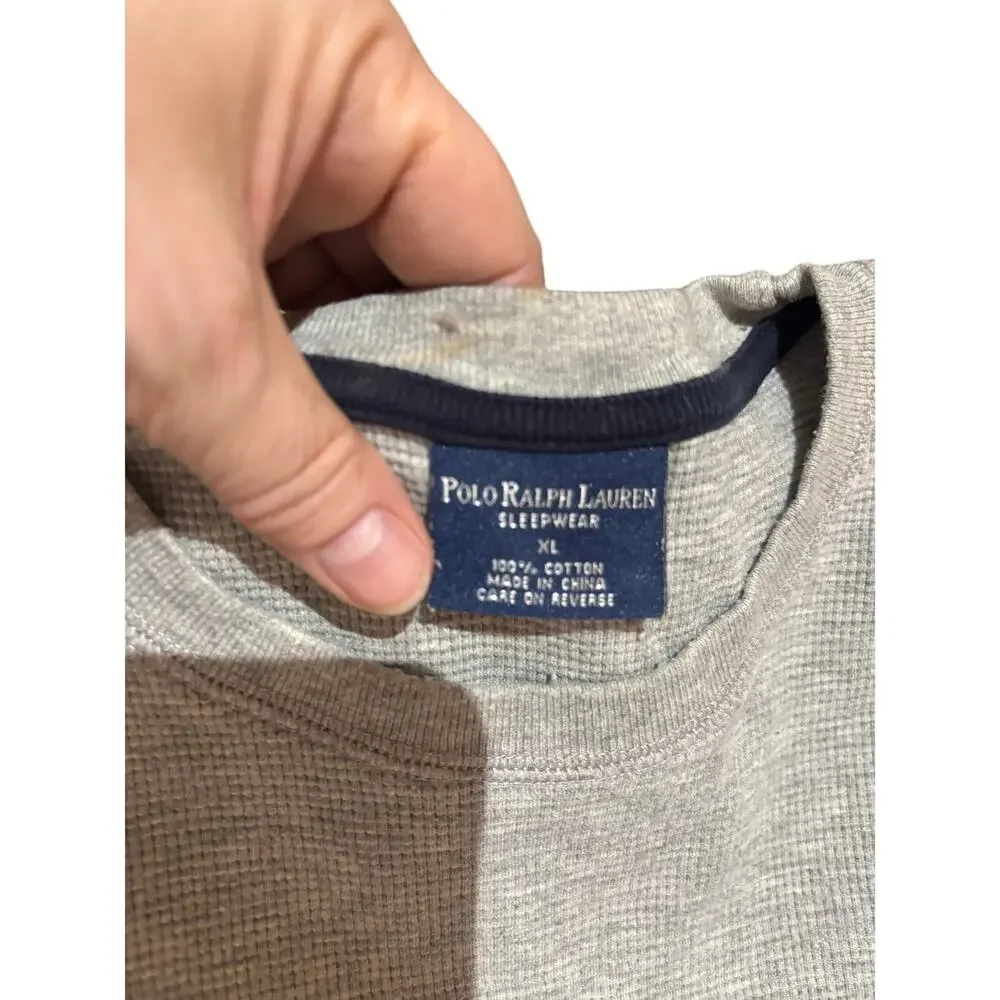 Ralph Lauren XL oatmeal grey shade long sleeve cotton waffle weave shirt euc
